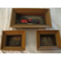 RETRO/VINTAGE ANTIQUE SHADOW BOX SET OF 3 - EARLY '50S - RARE INCLUDES TRAIN!   163199801621